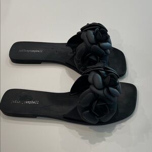 Jeffrey Campbell Black Floral Slide Sandals